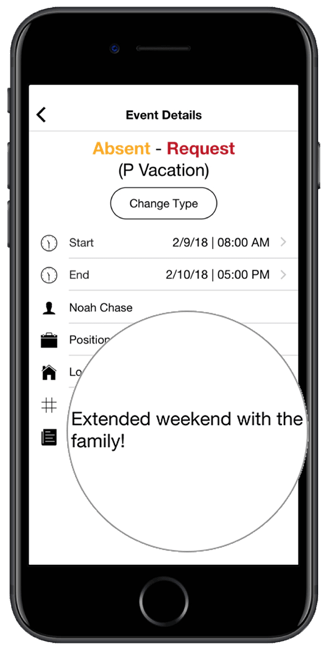 team shift scheduling message on phone
